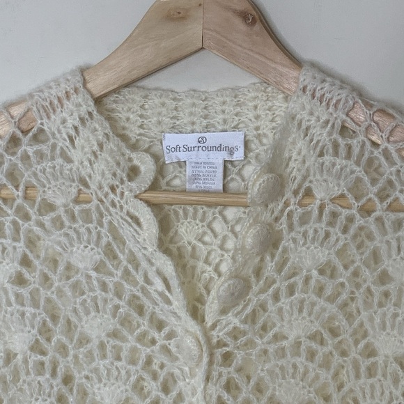 Soft Surroundings Ivory White Open Crochet Knit Scallop Button Tunic Top Sweater - Picture 7 of 17